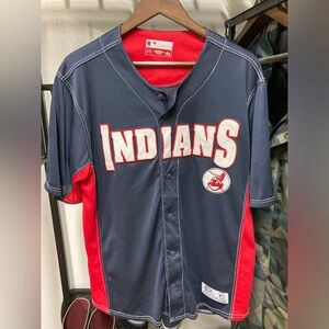 Cleveland Indians baseball button up jersey, sz L, old chief wahoo logo, TrueFan